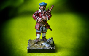 Suonatore Cornamusa Scots Covenanters, miniatura Warlord Games 28 mm metallo, pittura giallinovagabondo