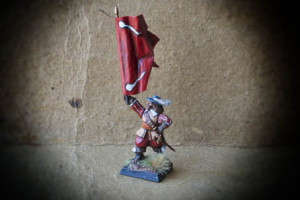 Swedish Standard Bearer Red Regiment,miniatura plastica 28mm Warlord Games,pittura giallinovagabondo