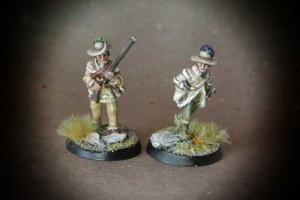 Riflemen Advancing/Skirmishing American War of Indipendence, miniature in metallo 28mm Perry Miniatures,pittura giallinovagabondo