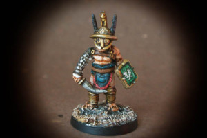 Gladiatore Trace, miniatura metallo 28mm Crusader Miniatures,pittura giallinovagabondo